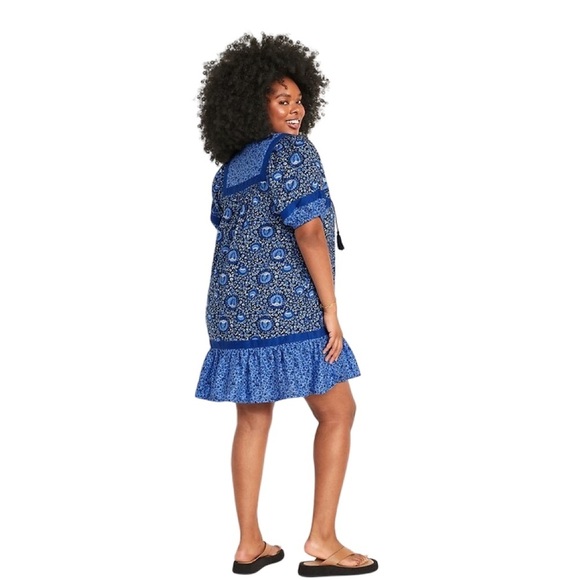 Old Navy Floral Puff-Sleeve Mini Swing Dress | Blue Blossoms | Size Large NWT - Picture 2 of 13